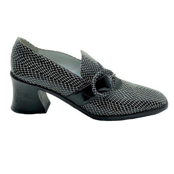 DENNIS COMEAU Vintage Black Snake Print Heeled Loafers With Buckle Detail Size 7 - Picture 5 of 7